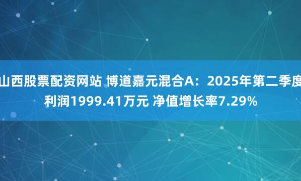 山西股票配资网站 博道嘉元混合A：2025年第二季度利润1999.41万元 净值增长率7.29%