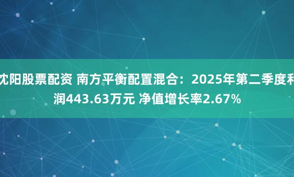 沈阳股票配资 南方平衡配置混合：2025年第二季度利润443.63万元 净值增长率2.67%